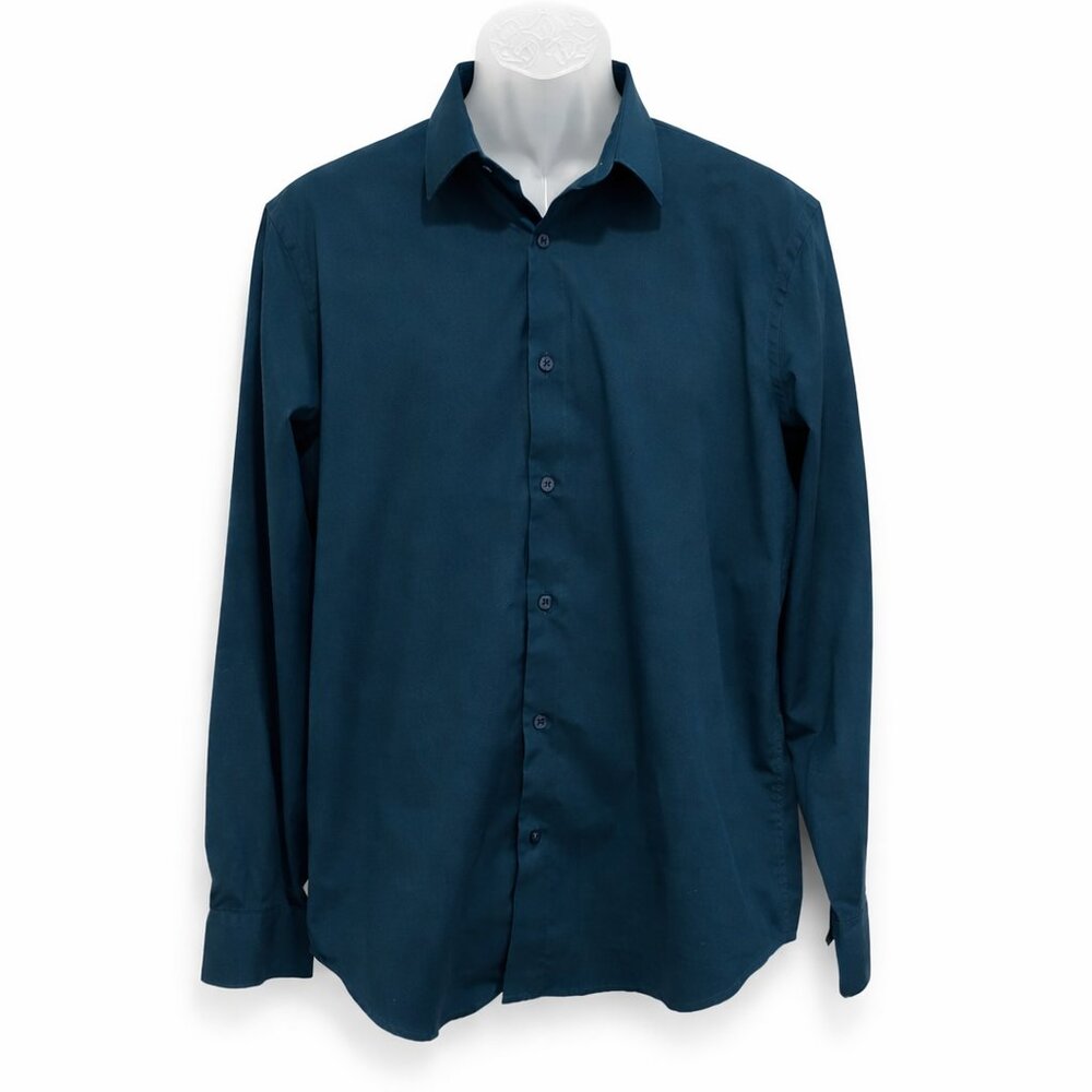 1 MX Express Mens Long Sleeve Green Dress Shirt.  Size XL  Neck 17-17.5"
